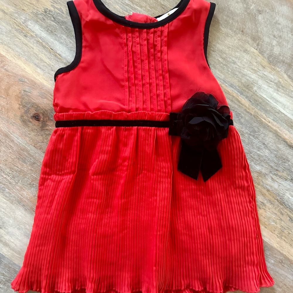 Kate Spade Elegant Red Kids Sleeveless Dress with Black Piping & Rose